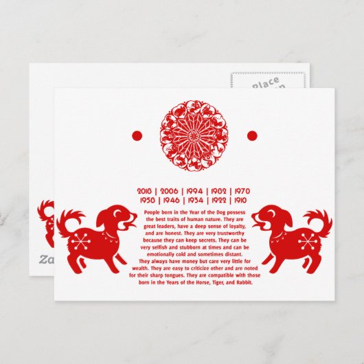 〔占星術の〕十二宮図中国のドッグ裁紙イラストレーション ポストカード (正面/裏面)