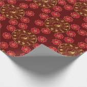 〔占星術の〕十二宮図中国のフォーチュンforドラゴンの年の赤金ゴールド ラッピングペーパー (角)