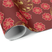 〔占星術の〕十二宮図中国のフォーチュンforドラゴンの年の赤金ゴールド ラッピングペーパー (ロールコーナー)