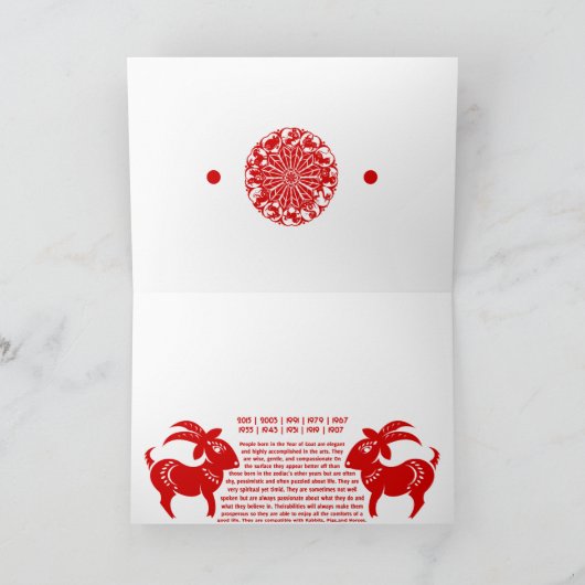 〔占星術の〕十二宮図中国のヤギの抄紙イラストレーション シーズンカード (内部)