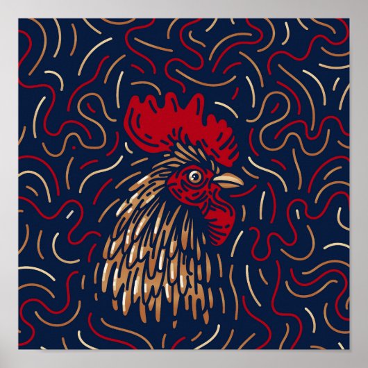 〔占星術の〕十二宮図中国のレッドルースター |〔占星術の〕十二宮図デジタルプリント ポスター (正面)