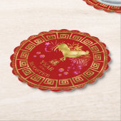〔占星術の〕十二宮図中国のロスターレッド/金ゴールドID542 ペーパーコースター (アングル)
