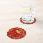 〔占星術の〕十二宮図中国のロスターレッド/金ゴールドID542 ペーパーコースター (インサイチュ)