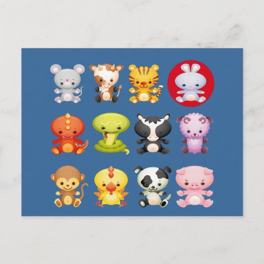 〔占星術の〕十二宮図中国の動物の年うさぎ シーズンポストカード (正面)
