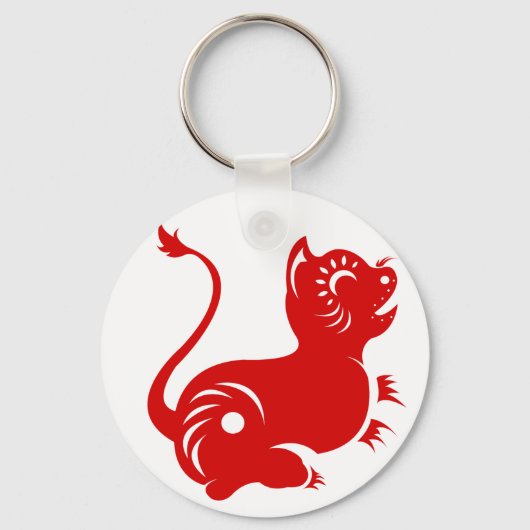 〔占星術の〕十二宮図中国の裁紙トラ図解入りの、写真付きのギ キーホルダー (正面)