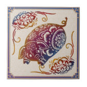 〔占星術の〕十二宮図中国の豚紙切削模様フォークアート タイル (正面)