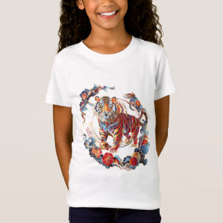 〔占星術の〕十二宮図中国の – 装飾虎とフローラパット Tシャツ