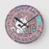 〔占星術の〕十二宮図天秤座かわいいキャットホイールプラネットアストロロジー ラウンド壁時計 (正面)
