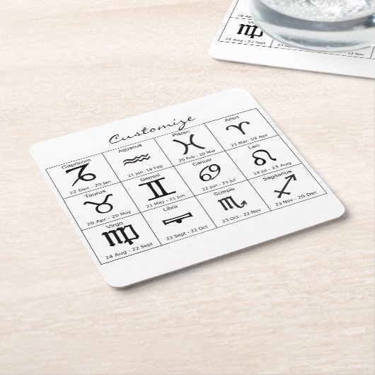 〔占星術の〕十二宮図太陽星座星座カレンダーThunder_Cove スクエアペーパーコースター (アングル)