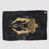 〔占星術の〕十二宮図女神 |コズミック金ゴールドジェミニ星占い ゴルフタオル (横)