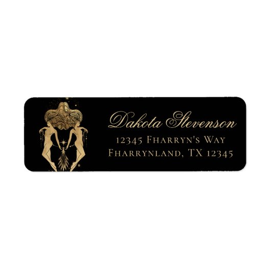 〔占星術の〕十二宮図女神 |コズミック金ゴールドジェミニ星占い ラベル (正面)