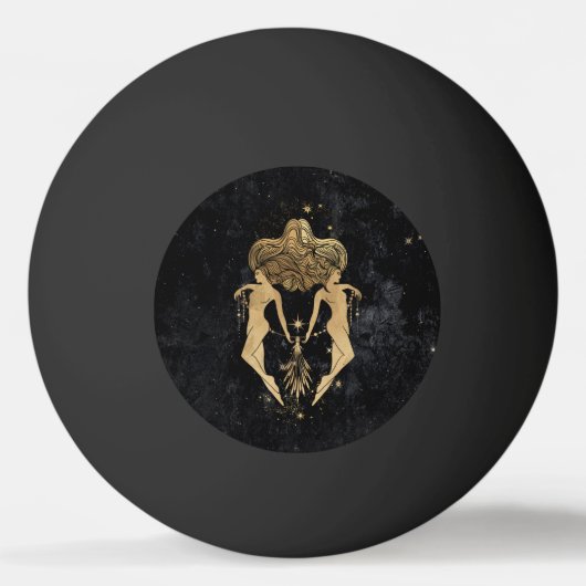 〔占星術の〕十二宮図女神 |コズミック金ゴールドジェミニ星占い 卓球ボール (正面)