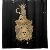 〔占星術の〕十二宮図女神 |コズミック金ゴールドレオアストロロジー シャワーカーテン (正面)