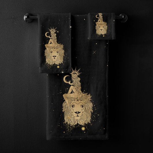 〔占星術の〕十二宮図女神 |コズミック金ゴールドレオアストロロジー バスタオルセット