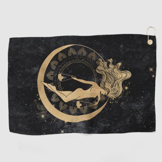 〔占星術の〕十二宮図女神 |宇宙金ゴールド天秤座占星術 ゴルフタオル (横)