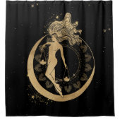 〔占星術の〕十二宮図女神 |宇宙金ゴールド天秤座占星術 シャワーカーテン (正面)