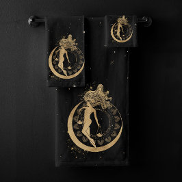 〔占星術の〕十二宮図女神 |宇宙金ゴールド天秤座占星術 バスタオルセット