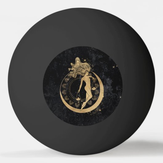 〔占星術の〕十二宮図女神 |宇宙金ゴールド天秤座占星術 卓球ボール (正面)