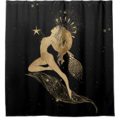 〔占星術の〕十二宮図女神 |宇宙金ゴールド星占い シャワーカーテン (正面)