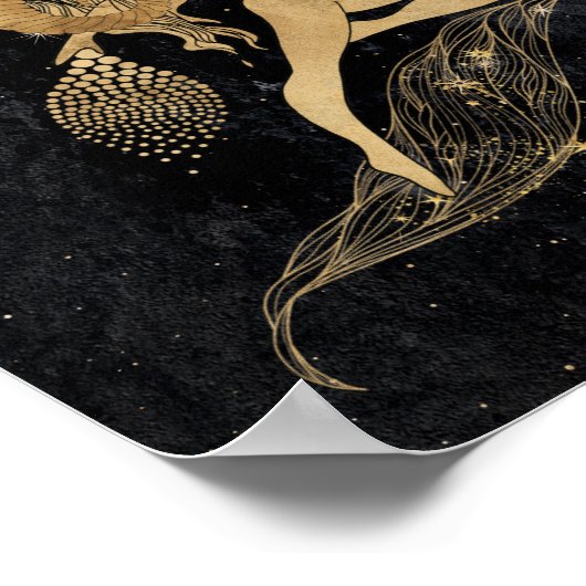 〔占星術の〕十二宮図女神 |宇宙金ゴールド星占い ポスター (角)