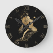 〔占星術の〕十二宮図女神 |宇宙金ゴールド星占い ラウンド壁時計 (正面)