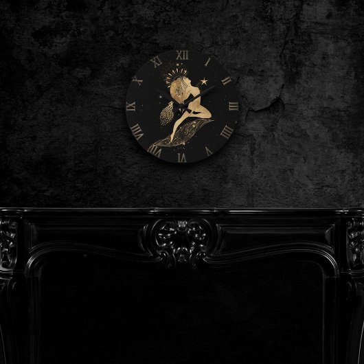 〔占星術の〕十二宮図女神 |宇宙金ゴールド星占い ラウンド壁時計