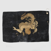 〔占星術の〕十二宮図女神 |宇宙金ゴールド水族星占い ゴルフタオル (横)