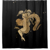 〔占星術の〕十二宮図女神 |宇宙金ゴールド水族星占い シャワーカーテン (正面)