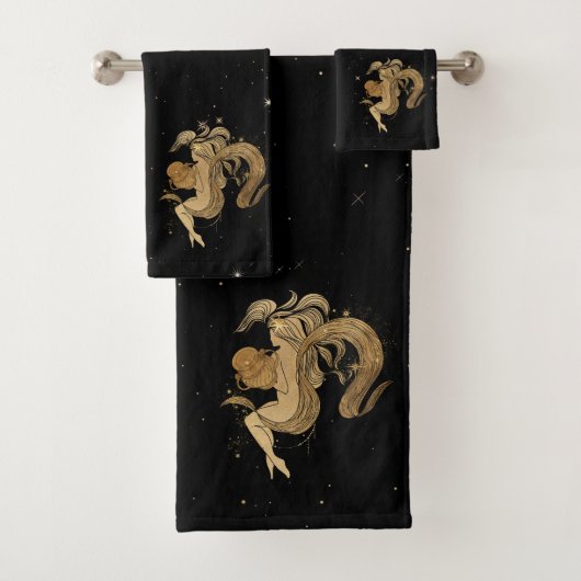 〔占星術の〕十二宮図女神 |宇宙金ゴールド水族星占い バスタオルセット (インサイチュ)