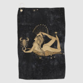 〔占星術の〕十二宮図女神 |宇宙金ゴールド蠍座占星術 ゴルフタオル (正面)