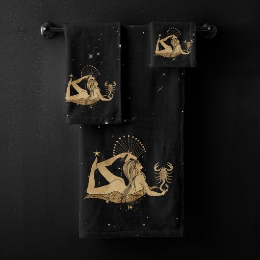 〔占星術の〕十二宮図女神 |宇宙金ゴールド蠍座占星術 バスタオルセット