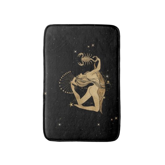 〔占星術の〕十二宮図女神 |宇宙金ゴールド蠍座占星術 バスマット (正面縦)