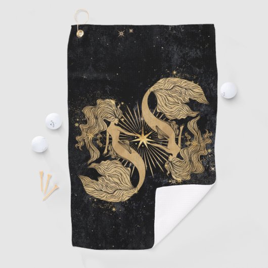 〔占星術の〕十二宮図女神 |宇宙金ゴールド魚座の占星術 ゴルフタオル (インサイチュ)