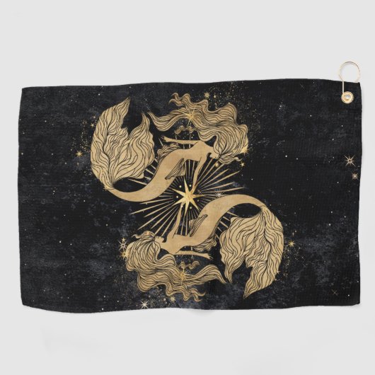 〔占星術の〕十二宮図女神 |宇宙金ゴールド魚座の占星術 ゴルフタオル (横)