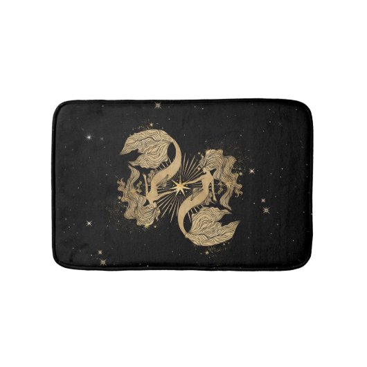 〔占星術の〕十二宮図女神 |宇宙金ゴールド魚座の占星術 バスマット (正面)