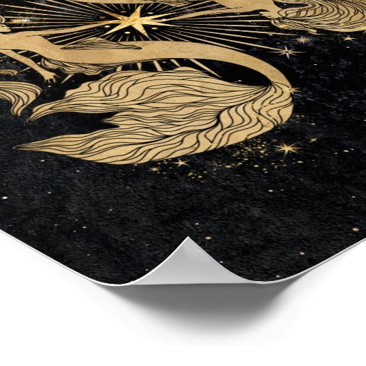 〔占星術の〕十二宮図女神 |宇宙金ゴールド魚座の占星術 ポスター (角)