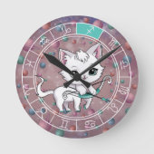 〔占星術の〕十二宮図射手座かわいいキャットホイールプラネットアストロロジー ラウンド壁時計 (正面)