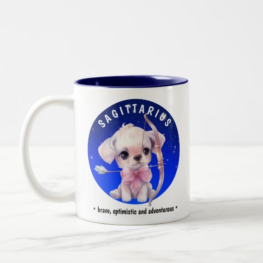 〔占星術の〕十二宮図射手座キュートウォーター色名前をカスタムする ツートーンマグカップ (左)