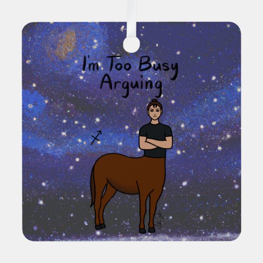 〔占星術の〕十二宮図射手座「私は議論し過忙しぎている」 メタルオーナメント (正面)