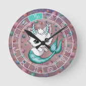 〔占星術の〕十二宮図山羊座かわいいキャットホイールプラネットアストロロジー ラウンド壁時計 (正面)