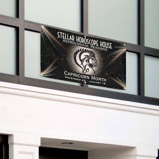 〔占星術の〕十二宮図山羊座バナー任意の署名を作成 横断幕 (ビルの外側)