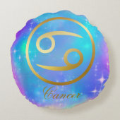 〔占星術の〕十二宮図徴候がん金ゴールドカラフル背景 | ラウンドクッション (裏面)