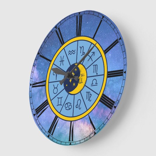 〔占星術の〕十二宮図星占いシナルブルーローマ数字 ラージ壁時計 (傾斜)