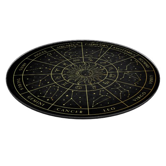 〔占星術の〕十二宮図星印占星術星座マップ金ゴールド カッティングボード (角)