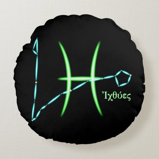 〔占星術の〕十二宮図星座うお座まくら ラウンドクッション (正面)