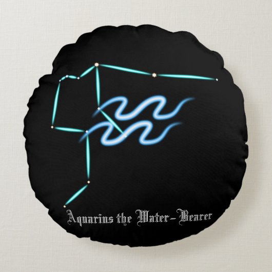 〔占星術の〕十二宮図星座アクエリアス丸い枕 ラウンドクッション (正面)
