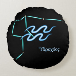 〔占星術の〕十二宮図星座アクエリアス丸い枕 ラウンドクッション