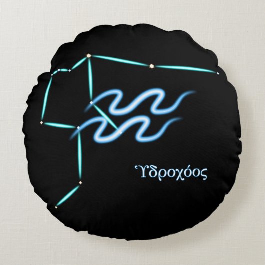 〔占星術の〕十二宮図星座アクエリアス丸い枕 ラウンドクッション (正面)