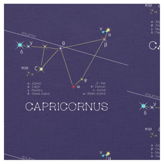 〔占星術の〕十二宮図星座カプリコルヌス ファブリック (クローズアップ)