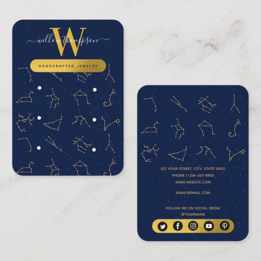 〔占星術の〕十二宮図星座ジュエリー表示カード 名刺 (正面/裏面)